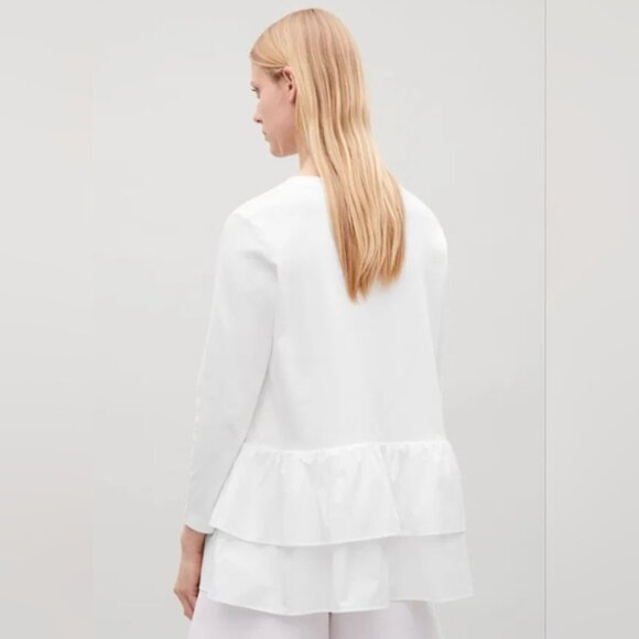 COS White Cotton Jersey + Poplin Double Peplum Ruffle Top XS - Picture 3 of 8